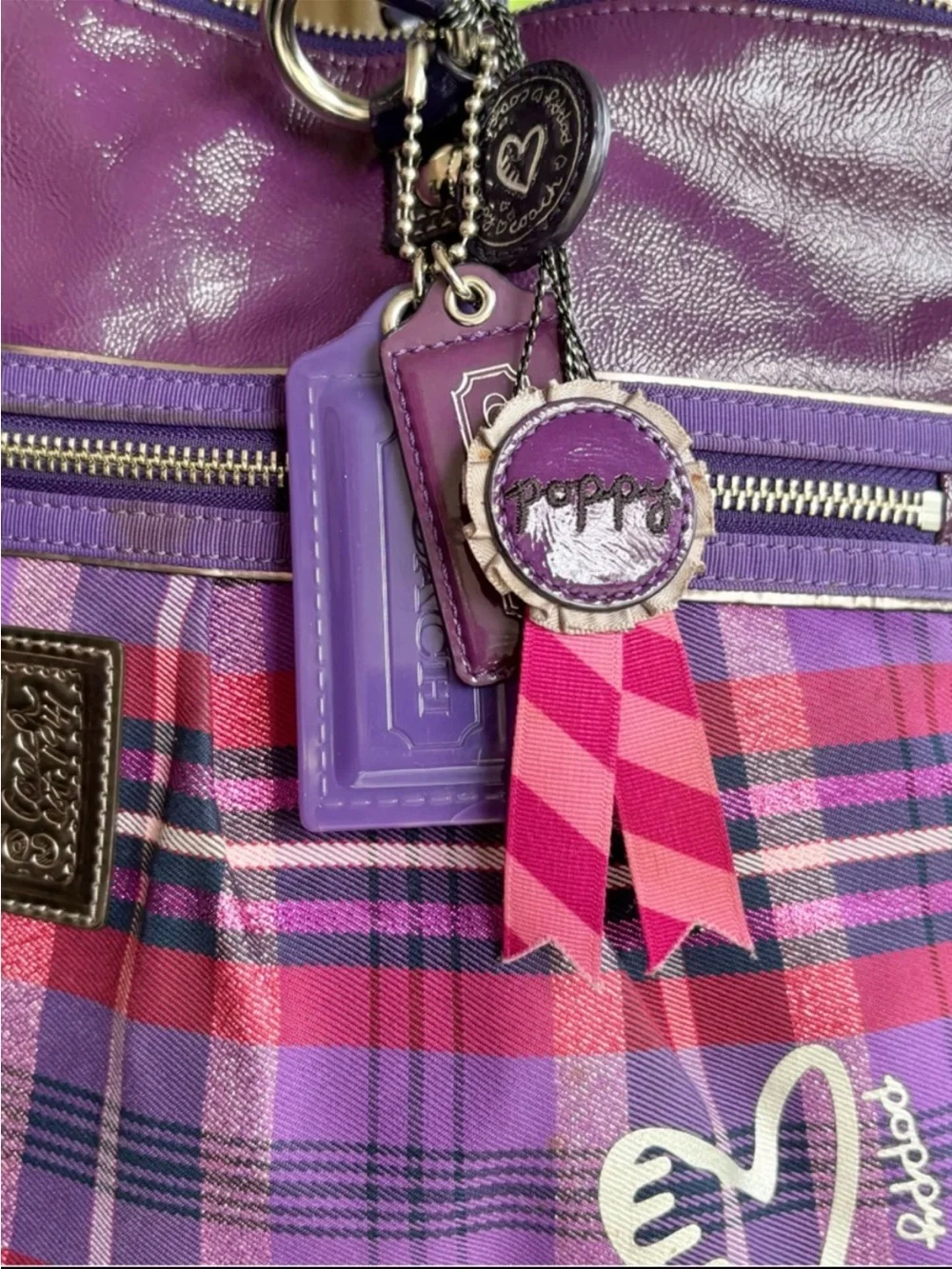 Coach 2pc 2010 Poppy Tartan Glam Tote + Wristlet (Purple) 15886 - Picture 4 of 16